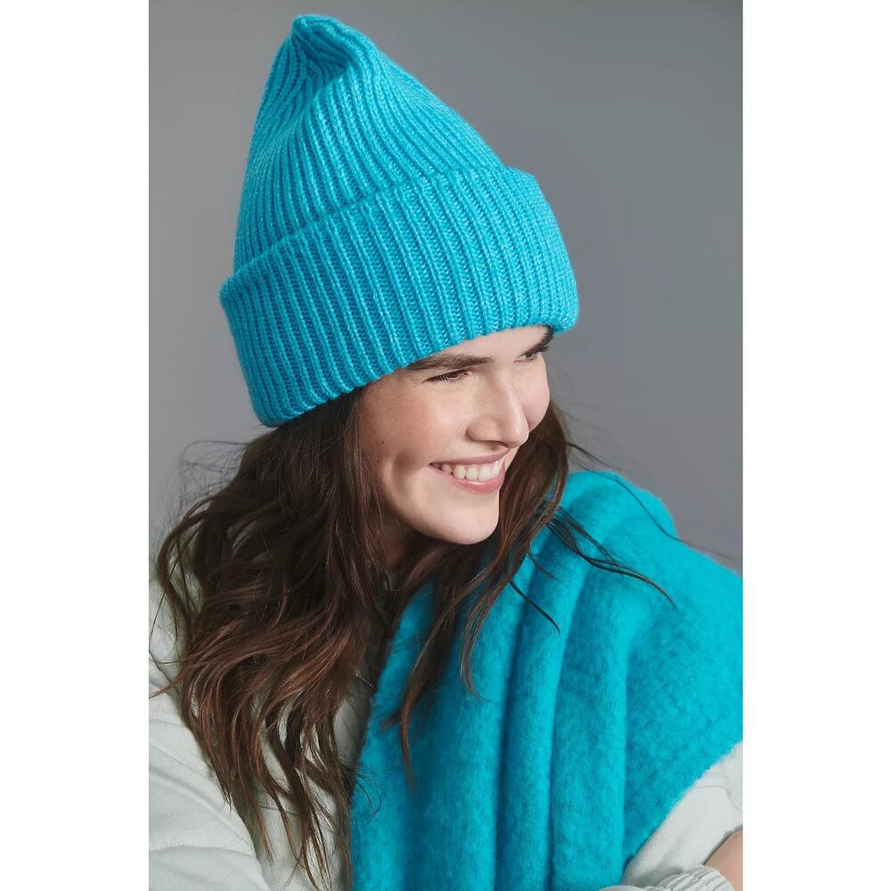 Maeve Anthropologie Turquoise Ribbed Knit Beanie